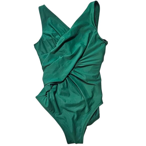 Miraclesuit Tulia Wrap-Style One-Piece Swimsuit in Malachite Green - Size 8 - Picture 4 of 8